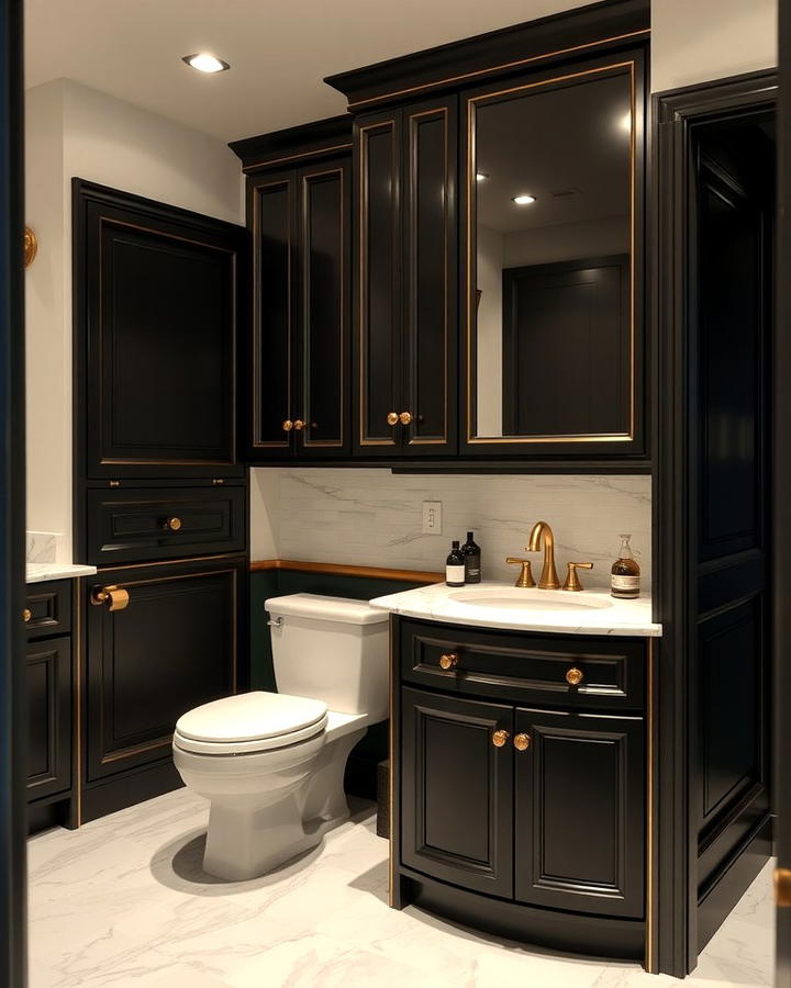 Gold Trimmed Black Cabinetry