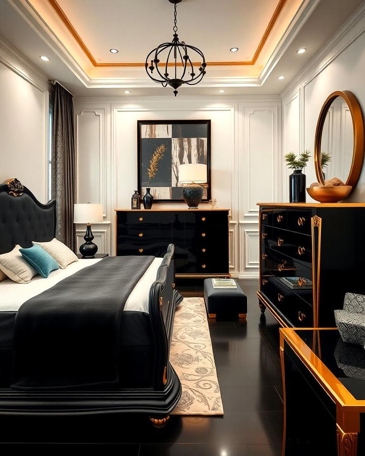 Gold Trimmed Black Furniture