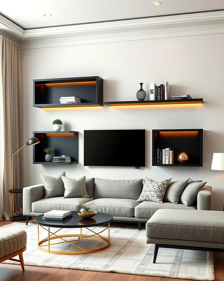 Gold Trimmed Black Shelves