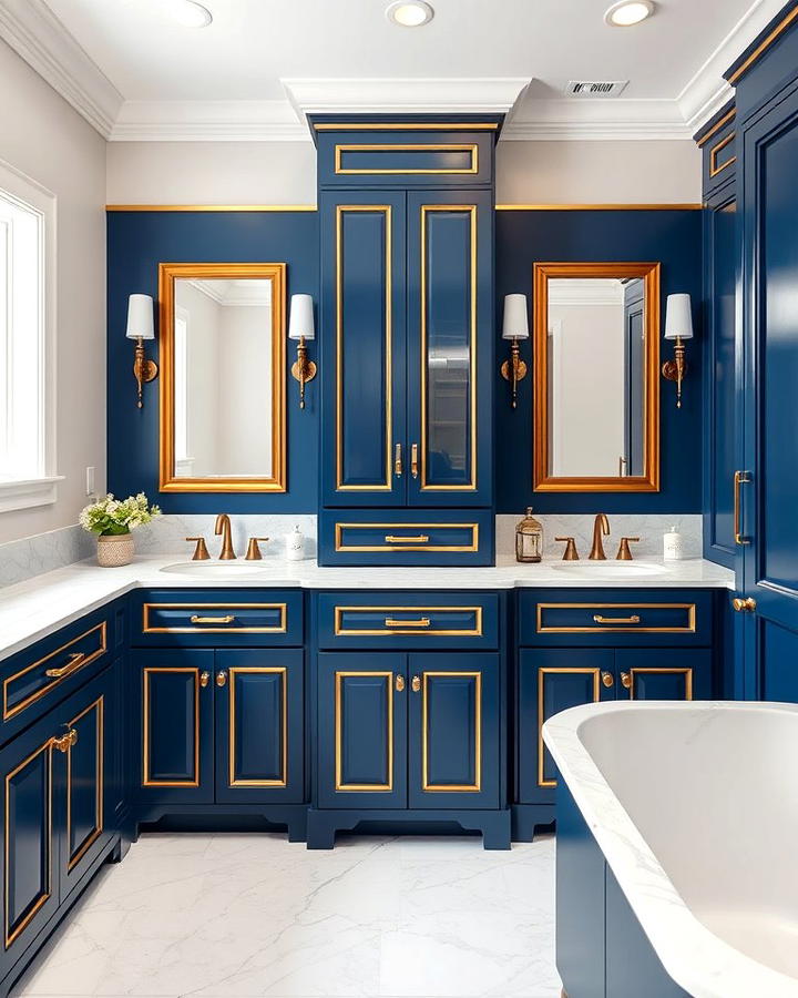 Gold Trimmed Blue Cabinets