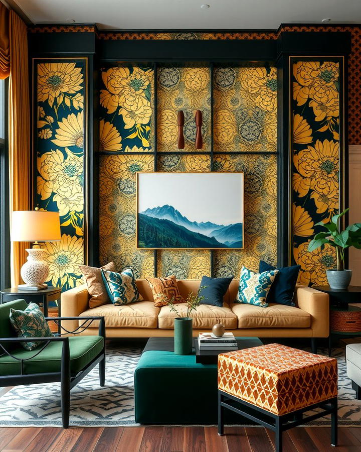 Gold and Green Patterned Wallpaper