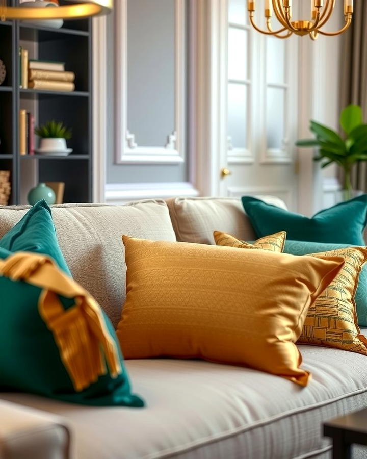 Gold and Green Throw Pillows for Texture