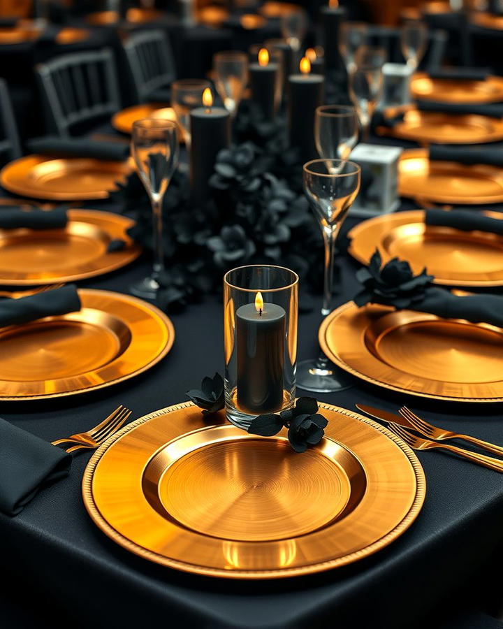 Golden Charger Plates with Black Decor