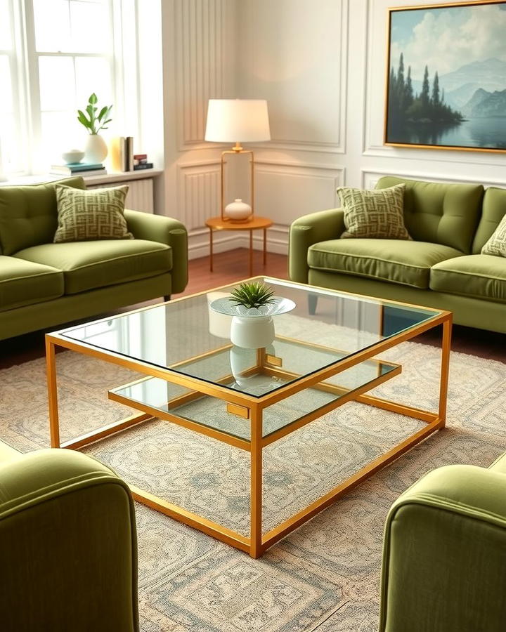Golden Coffee Table with Glass Top