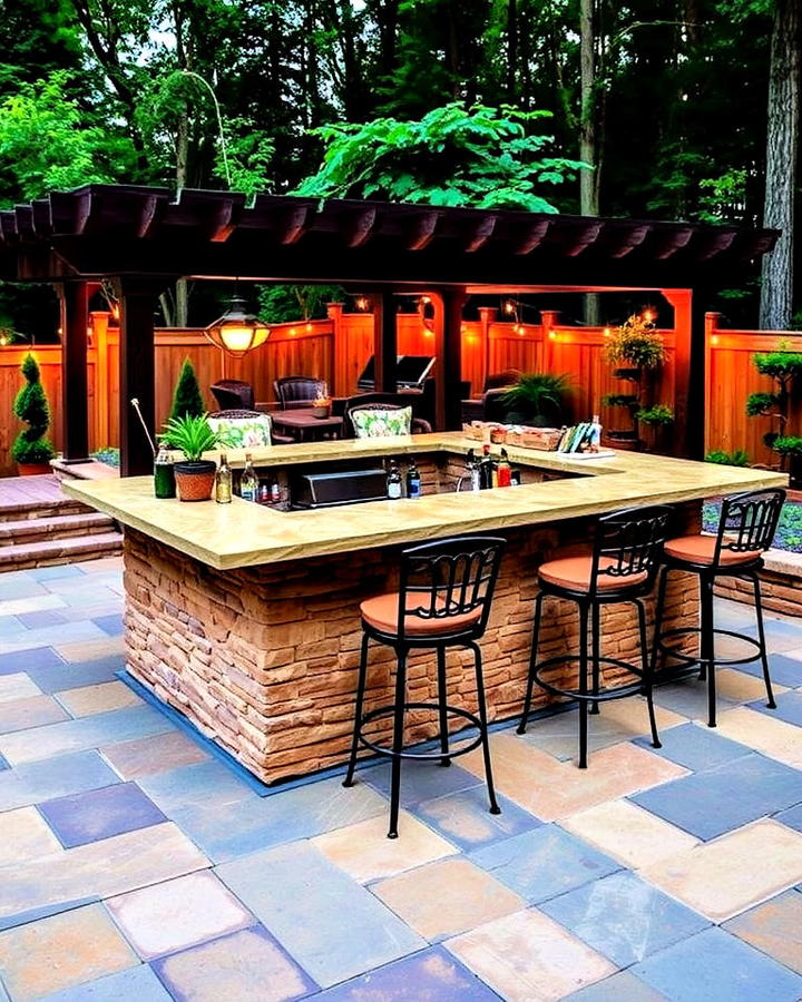 Gorgeous Flagstone Patio With Outdoor Bar