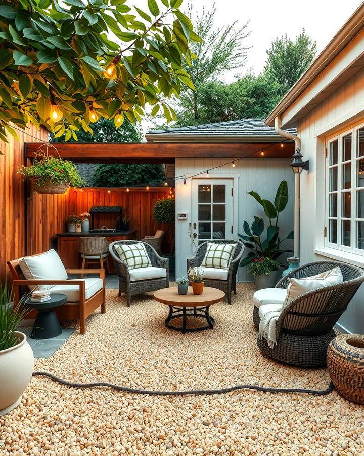 Gravel Patio with Outdoor Furniture