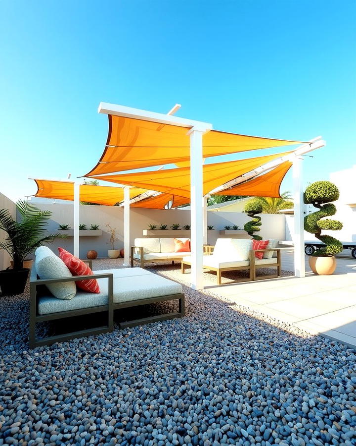 Gravel Seating Areas with Shade Structures