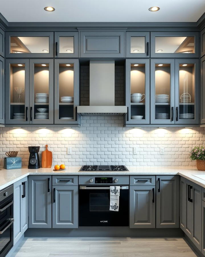 Gray Cabinets with Black Glass Doors