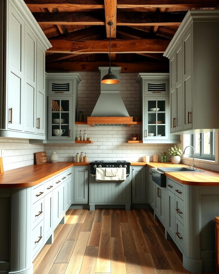 Gray Cabinets with Wooden Countertops