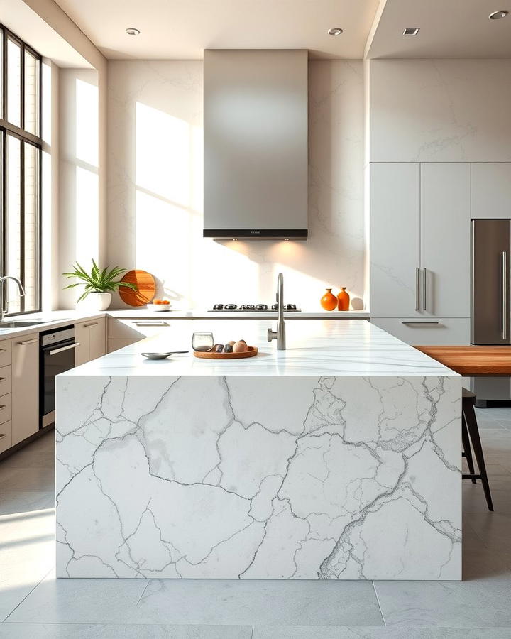 Gray Marble Island with Subtle Veining