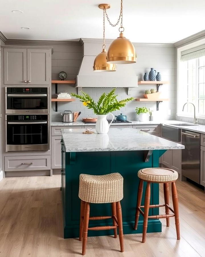 Gray Shiplap with a Boldly Colored Island