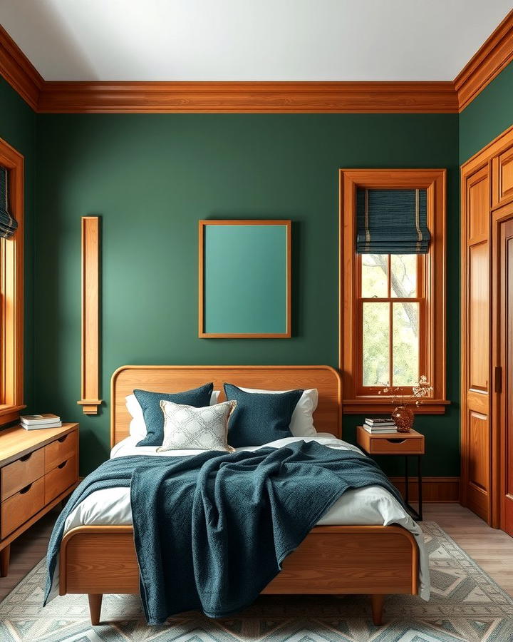 Green Accent Walls with Wooden Trim