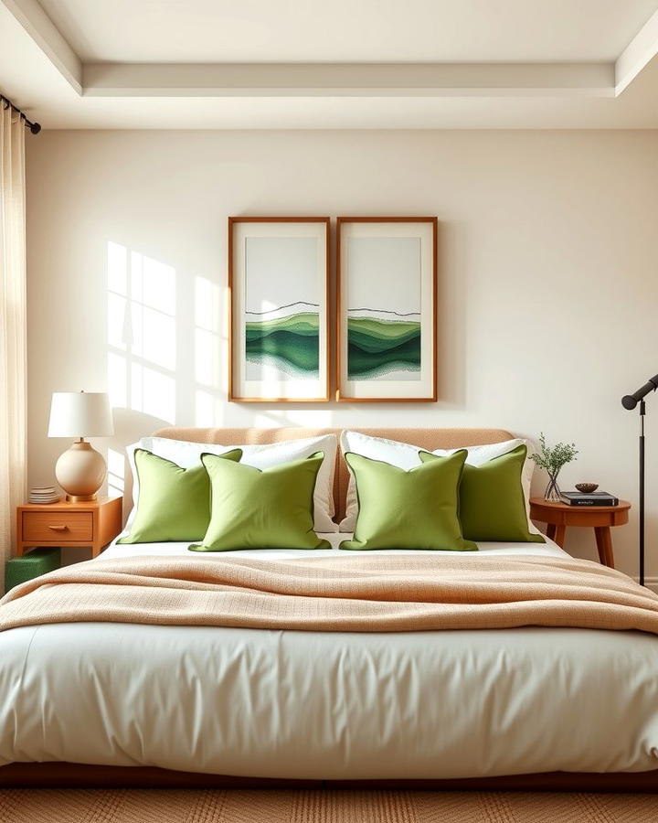 Green Accents in a Neutral Bedroom