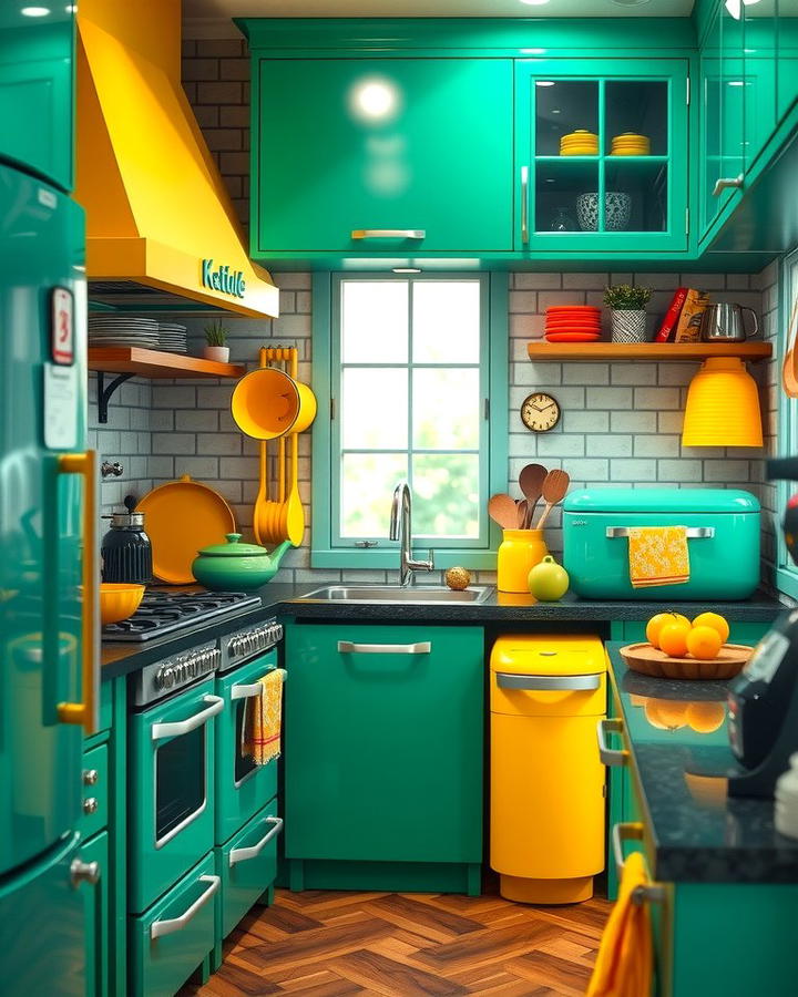 Green Appliances with Yellow Accents