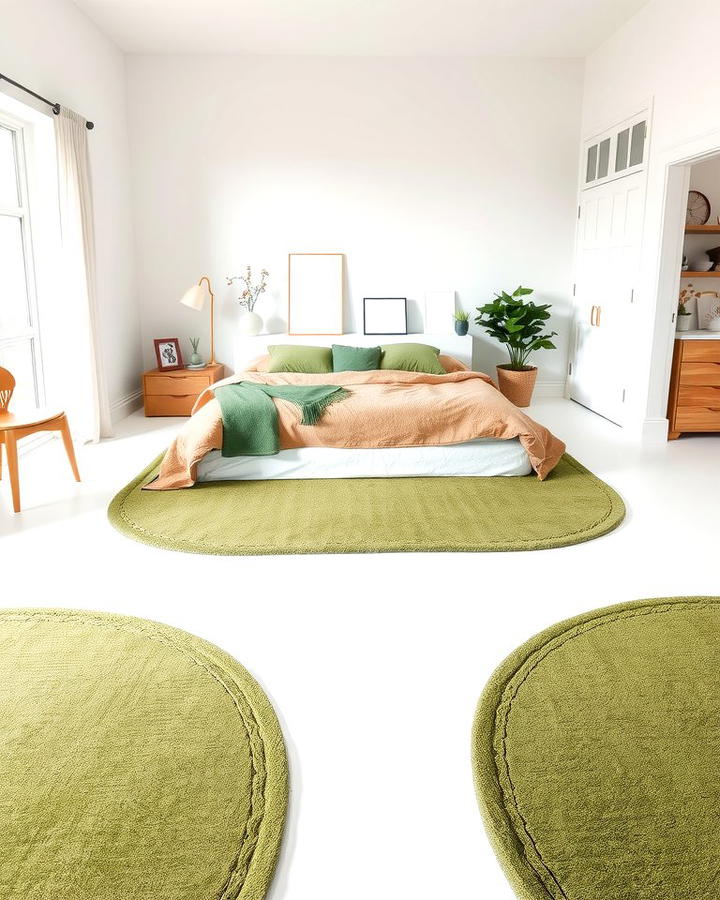 Green Area Rug on White Flooring