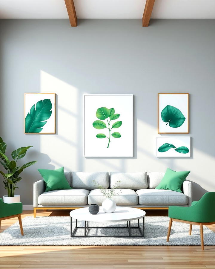 Green Artwork Against Grey Walls