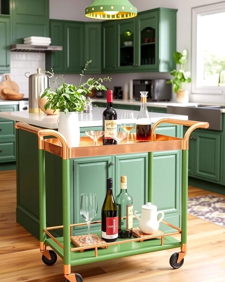 Green Bar Cart with Copper Details