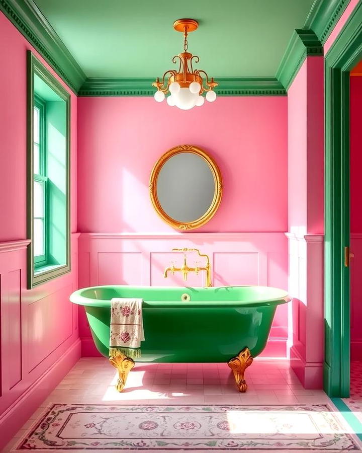 Green Bathtub with Pink Walls