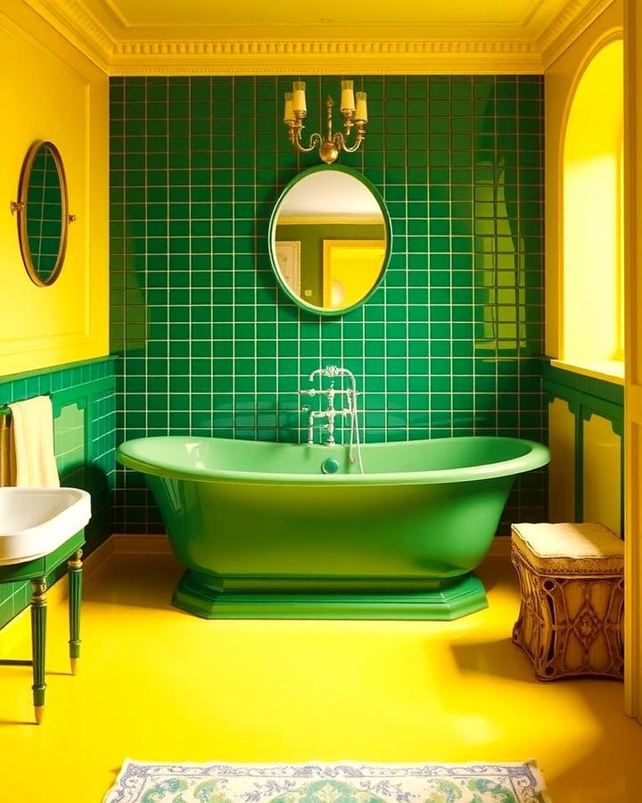 Green Bathtub with Yellow Flooring