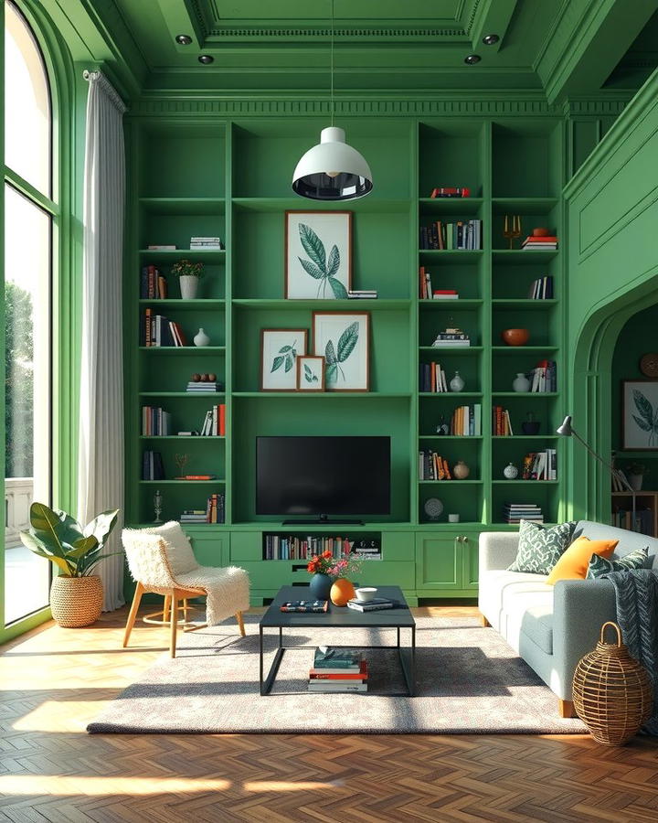 Green Bookshelves for a Unique Touch