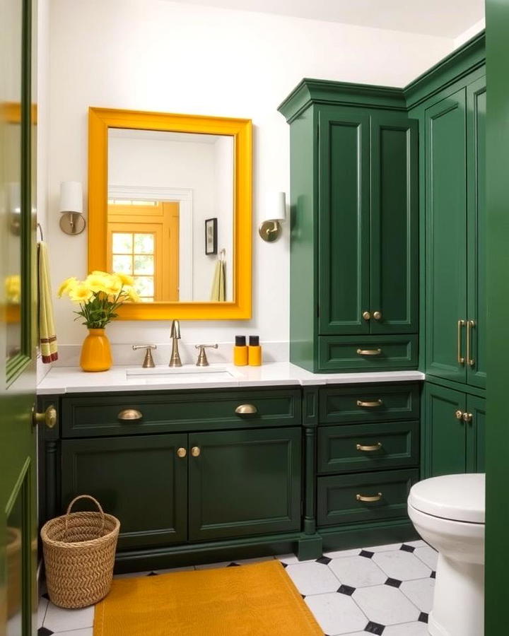 Green Cabinets with Yellow Accents