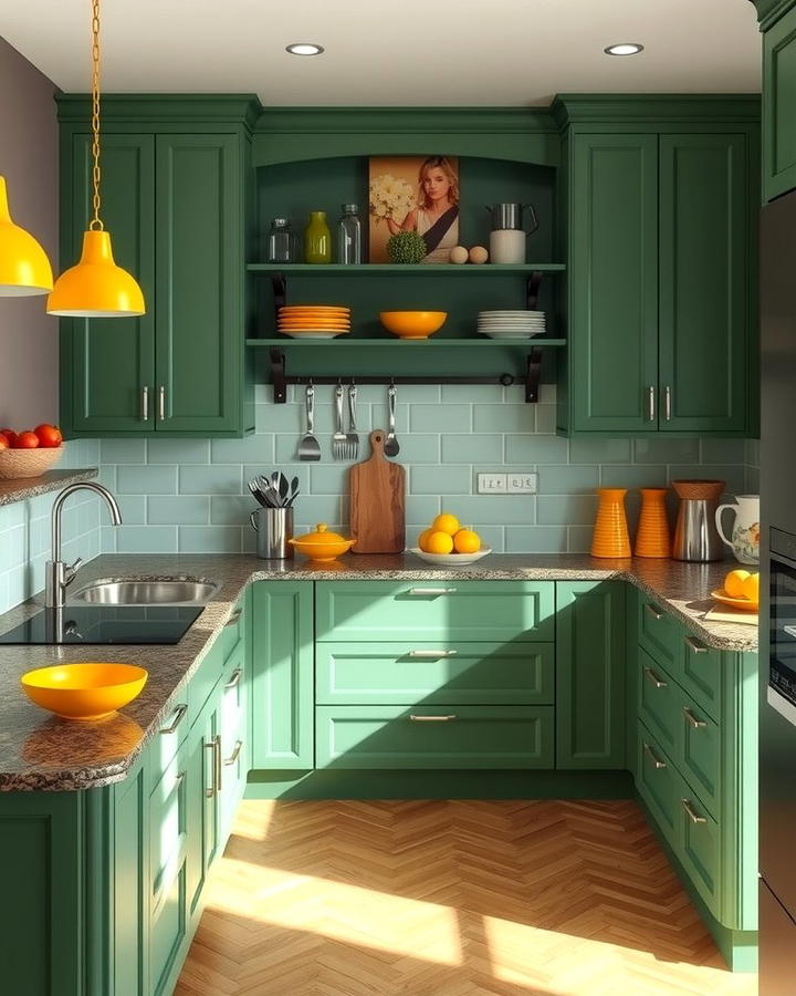 Green Countertops with Yellow Accessories