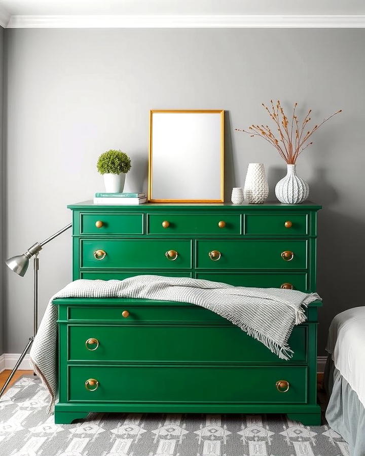 Green Dresser with Grey Walls