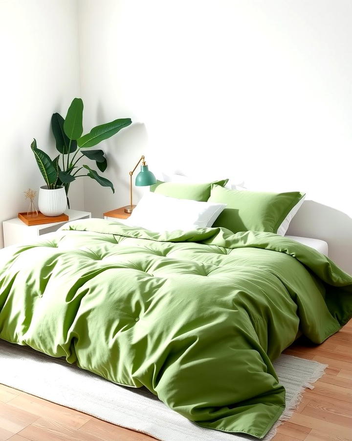 Green Duvet with White Sheets