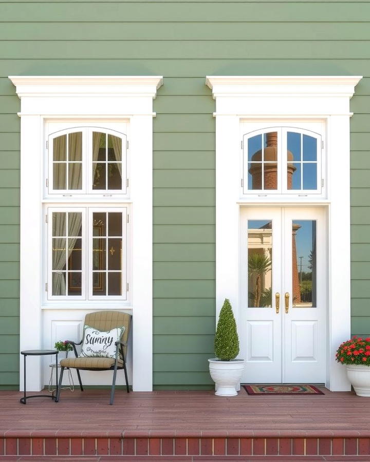 Green Exterior with White Trim Accents