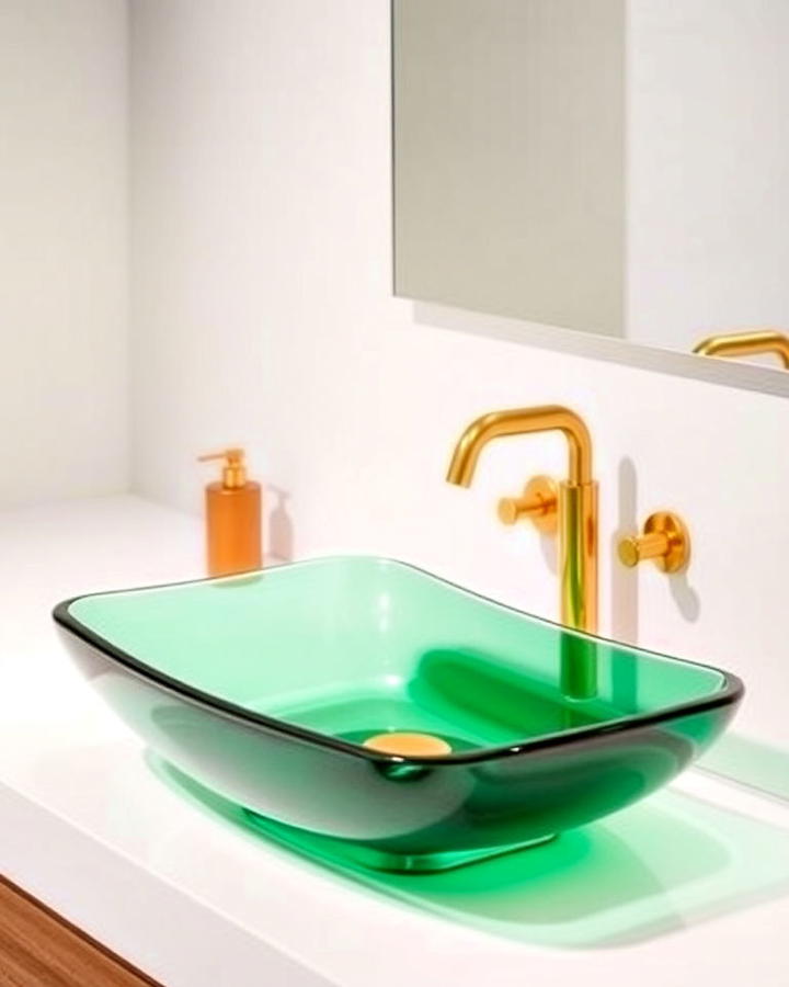 Green Glass Sink With Gold Faucet