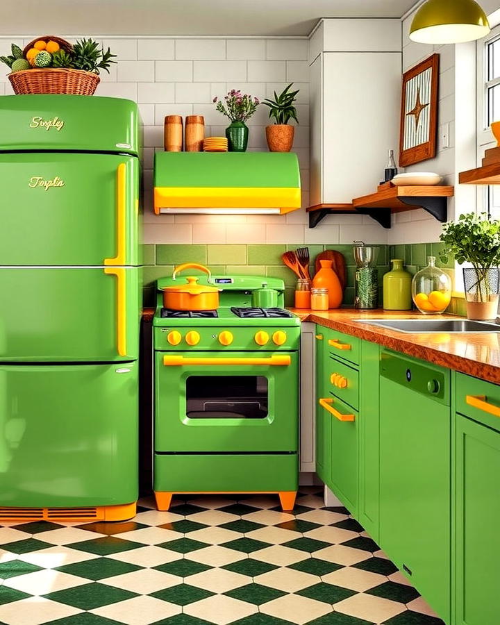 Green Kitchen Appliances With Yellow Details