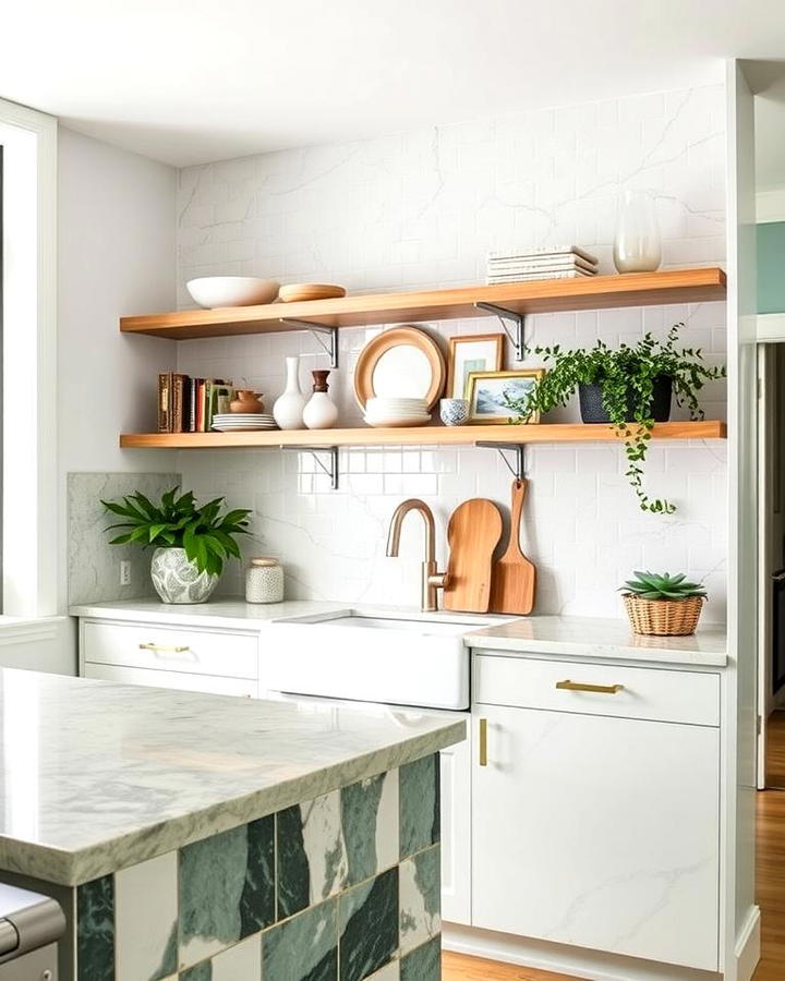 Green Marble with Open Shelving