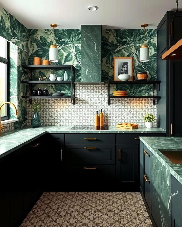 Green Marble with Patterned Tiles