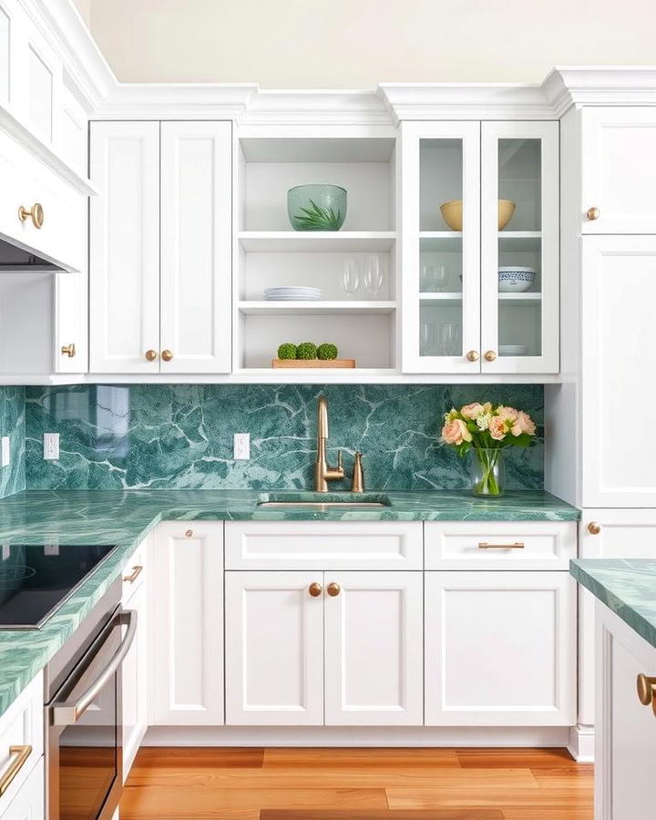 Green Marble with White Cabinetry