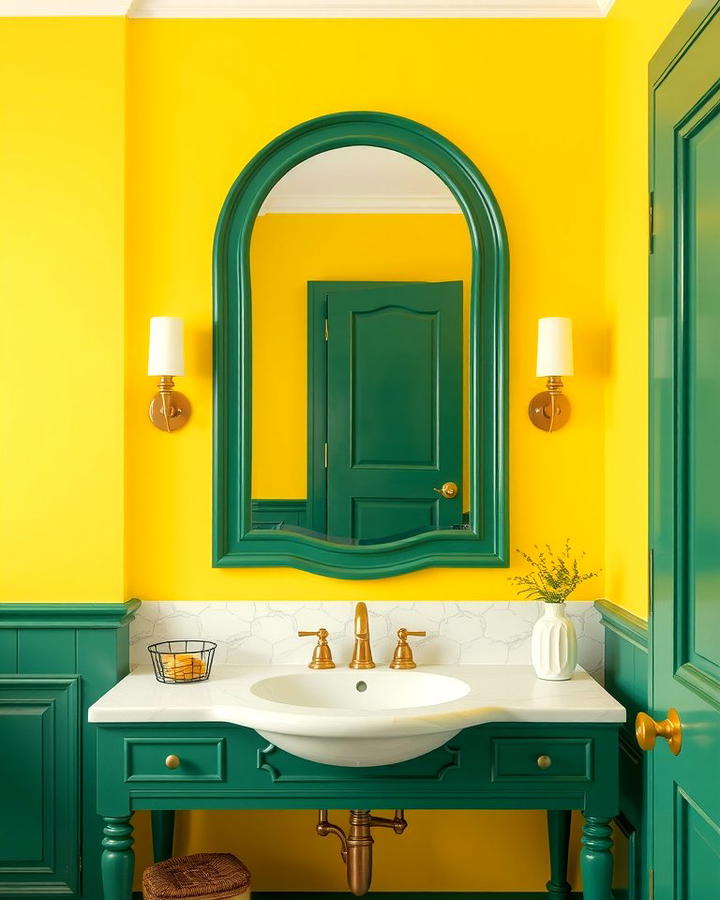 Green Mirror Frame with Yellow Walls