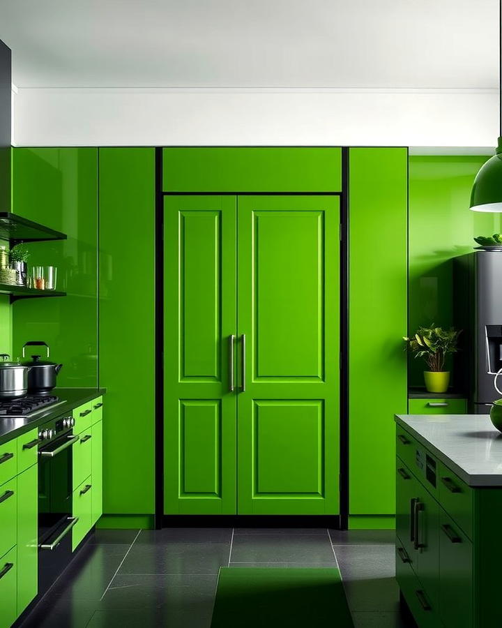 Green Pantry Door with Black Frame