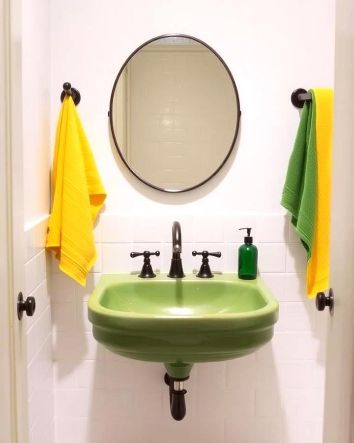 Green Sink with Yellow Towels