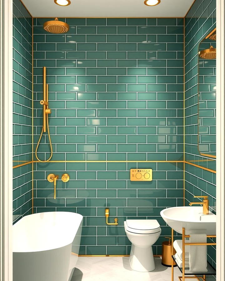 Green Subway Tiles with Gold Trim