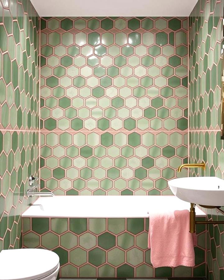 Green Tiles with Pink Grout