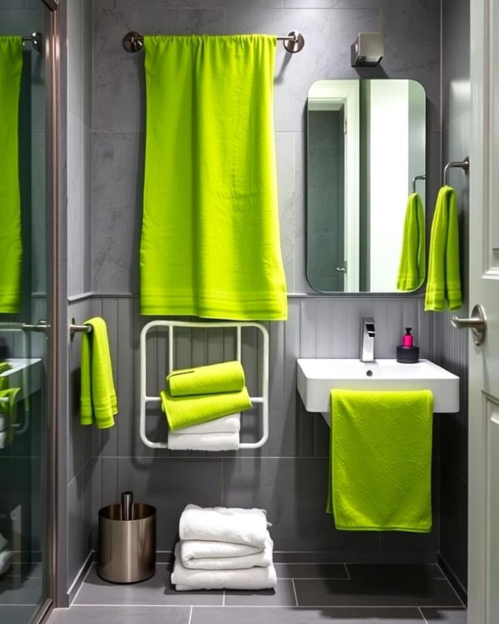 Green Towels with Grey Fixtures