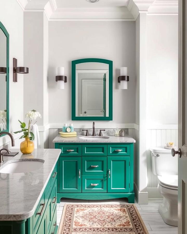 Green Vanity with Grey Countertops