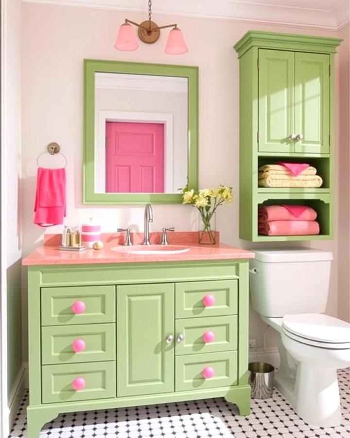 Green Vanity with Pink Details