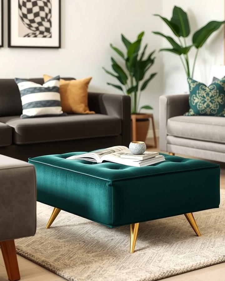 Green Velvet Ottoman with Gold Legs