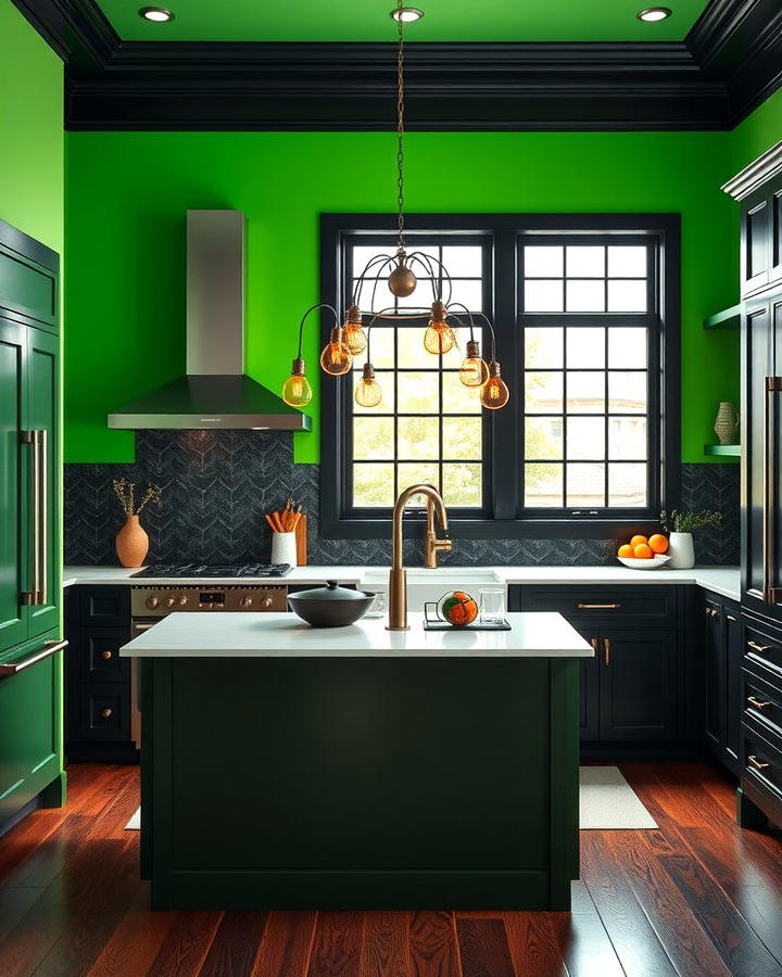 Green Walls with Black Trim