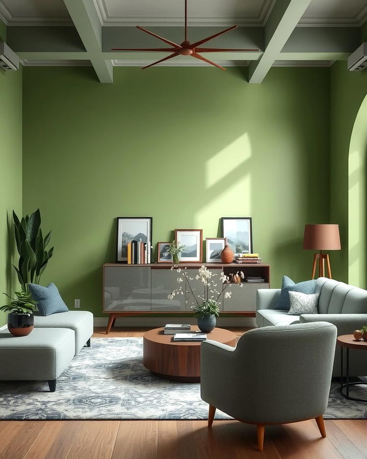 Green Walls with Grey Accents