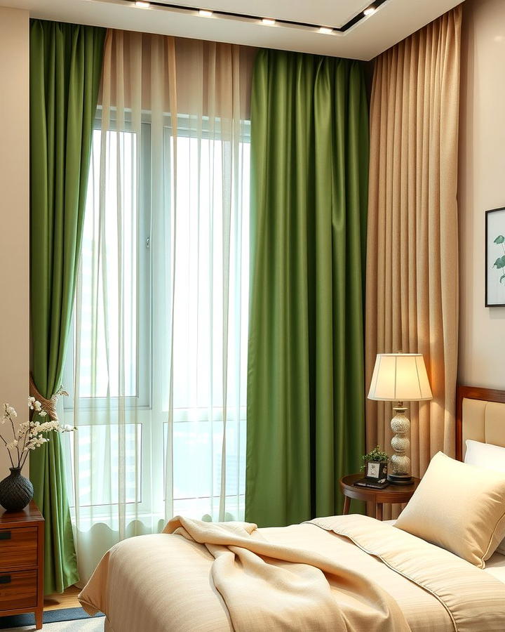 Green and Beige Curtains for Light Control