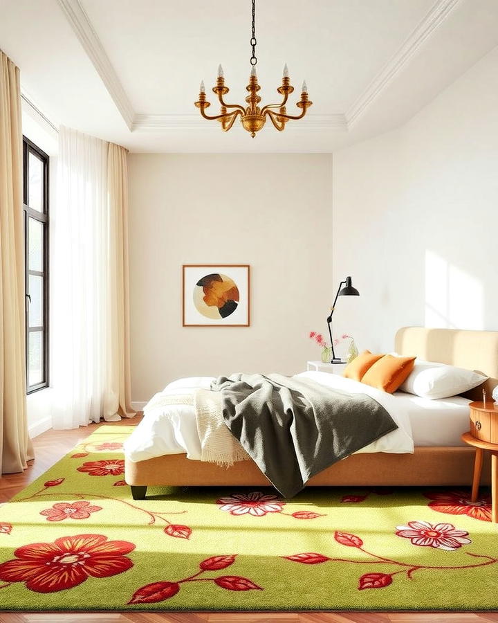 Green and Brown floral Rug for Bedroom