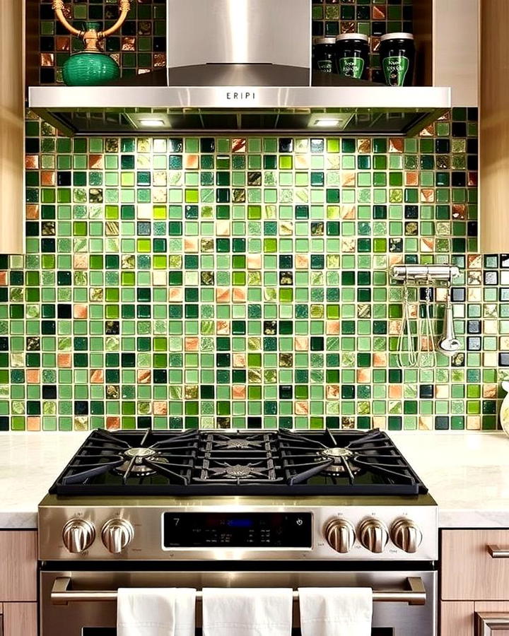 Green and Copper Mosaic Backsplash