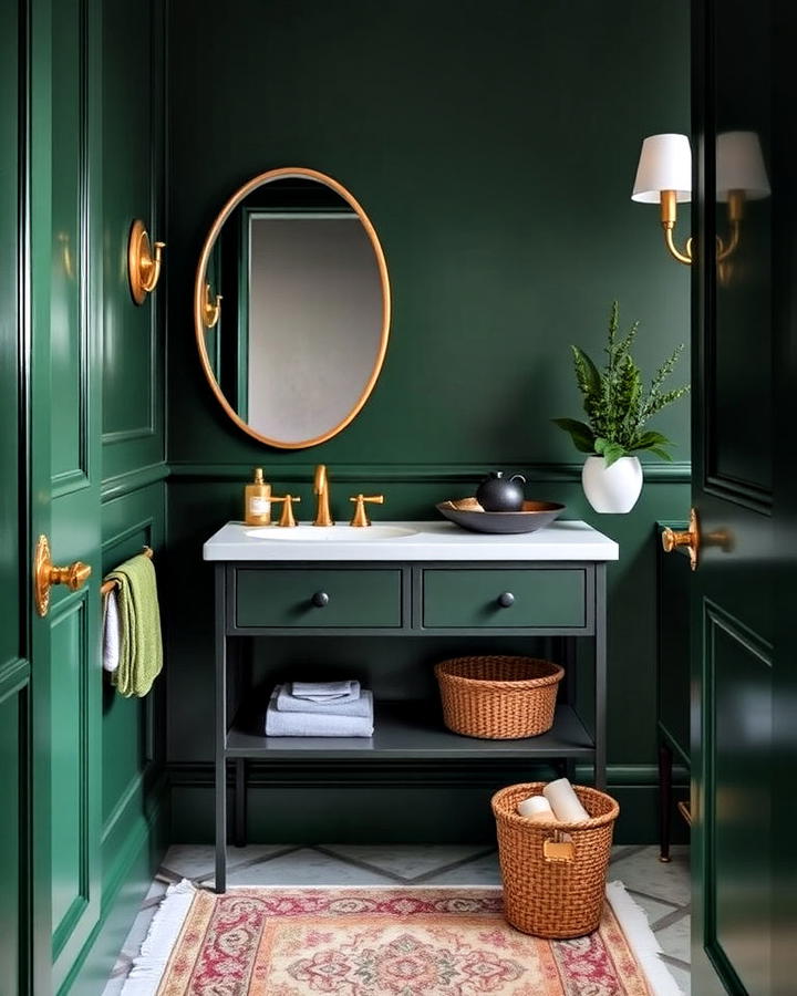 Green and Gold Glam Powder Room