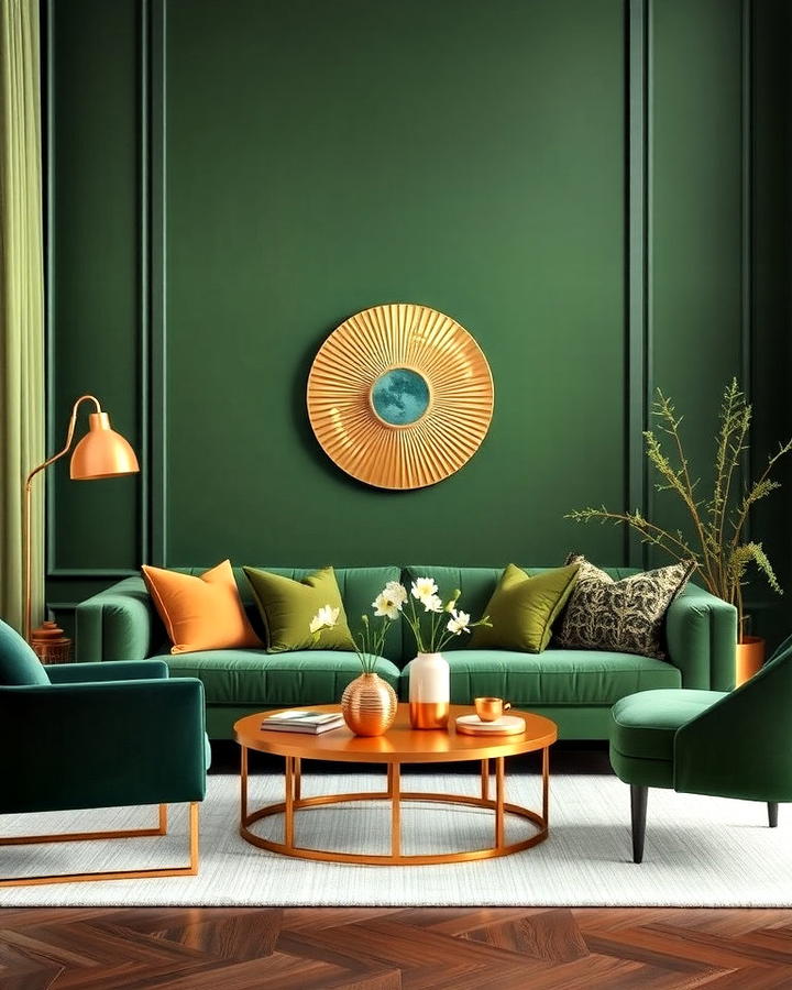 Green and Gold Living Room With Monochromatic Hues
